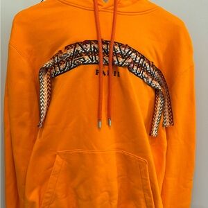 Lanvin Mens 2XL Curb Lace Bright Orange Sweater with Patterned Accents